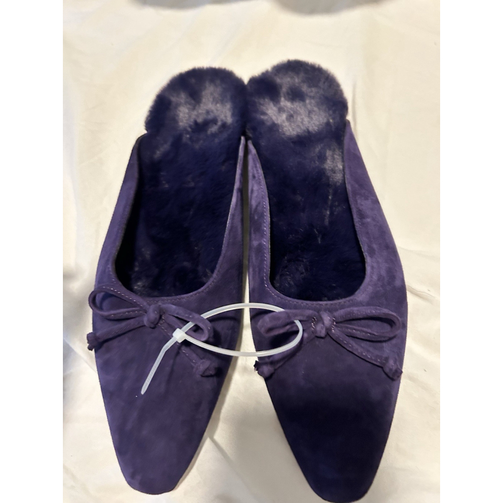 Chico's Midnight Violet Suede & Faux Fur Penny Ballet Slides Women's Size 6.5